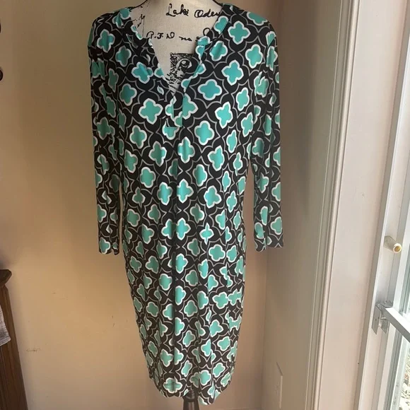 Banana Republic XL Geometric Patterned Dress - Black and Teal - Picture 2 of 5